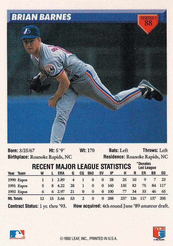 Brian Barnes  baseball card collectible - Main Image 2