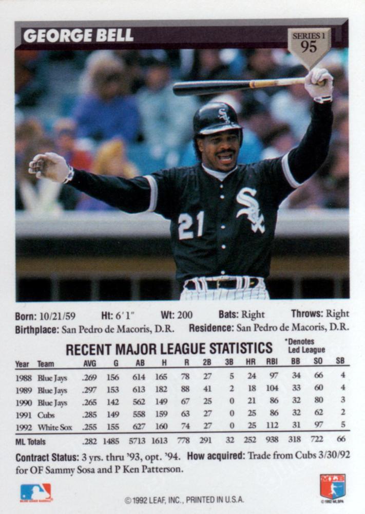 George Bell  baseball card collectible - Main Image 2