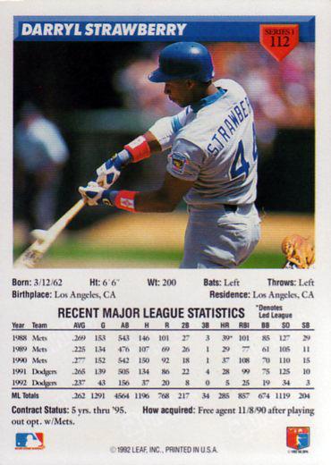 Darryl Strawberry  baseball card collectible - Main Image 2