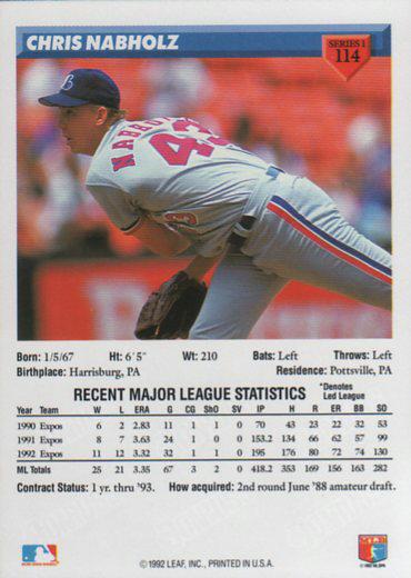 Chris Nabholz  baseball card collectible - Main Image 2