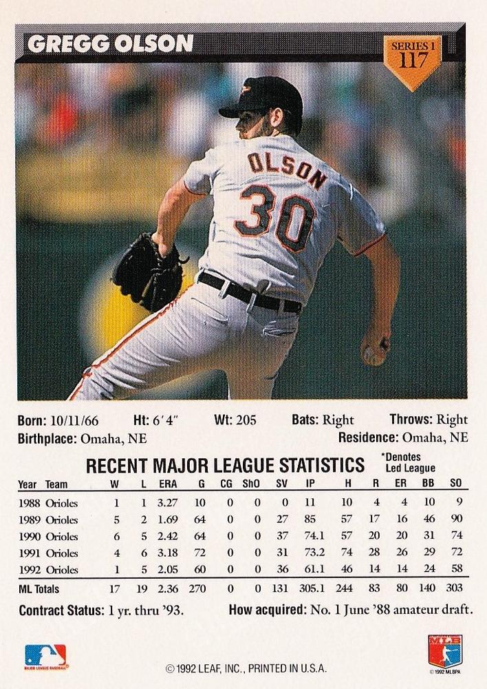 Gregg Olson  baseball card collectible - Main Image 2
