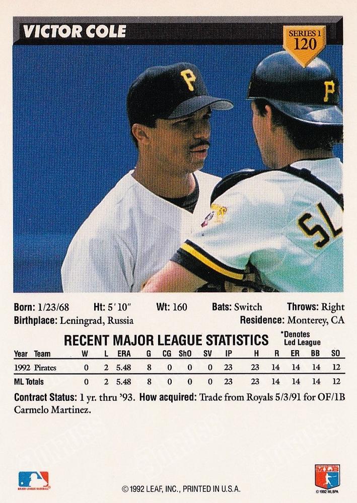 Victor Cole  baseball card collectible - Main Image 2