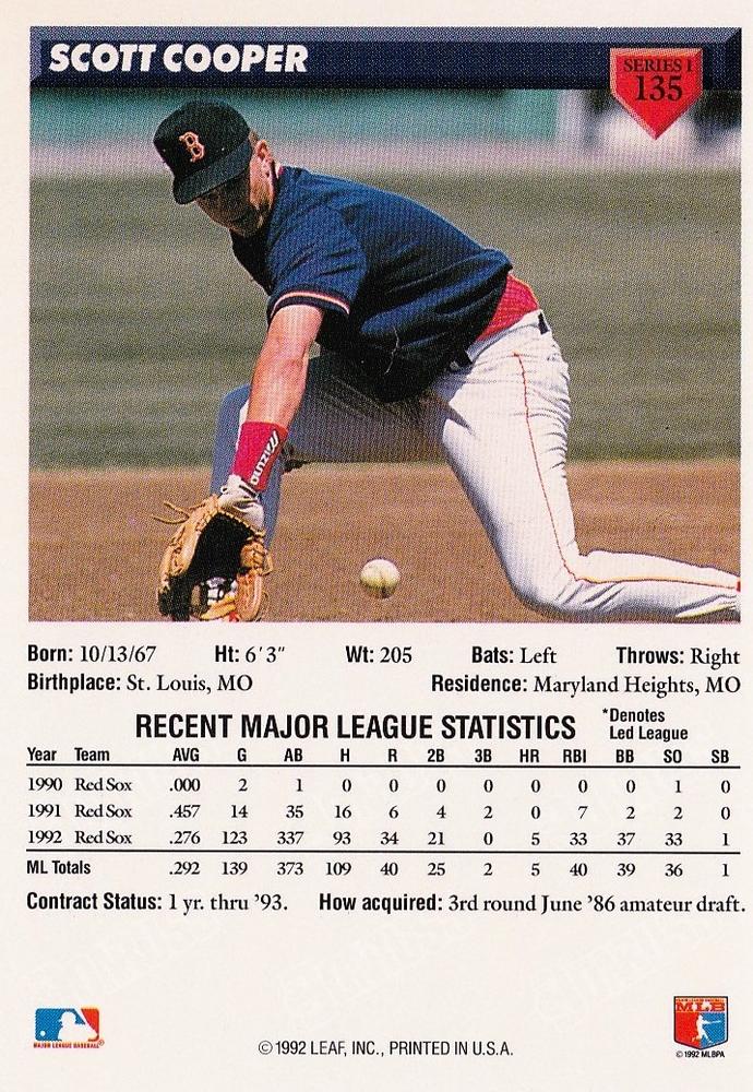 Scott Cooper  baseball card collectible - Main Image 2