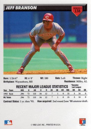 Jeff Branson  baseball card collectible - Main Image 2