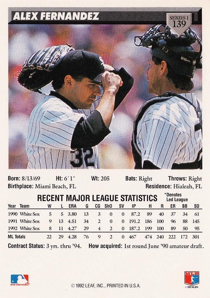 Alex Fernandez  baseball card collectible - Main Image 2