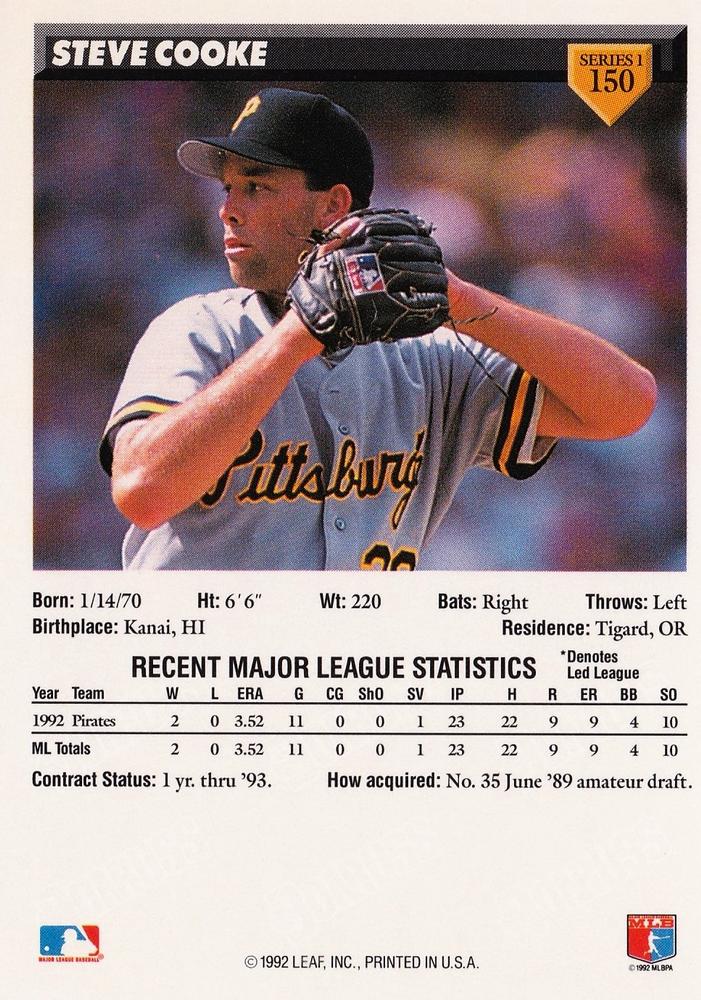 Steve Cooke  baseball card collectible - Main Image 2