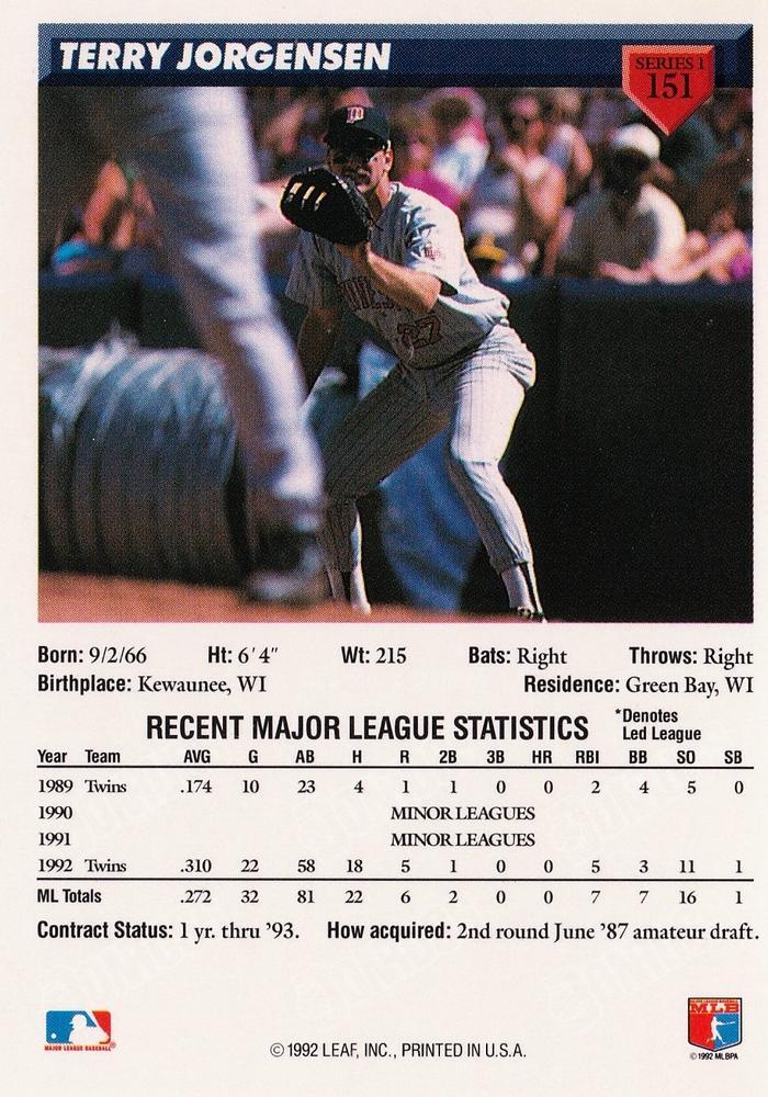 Terry Jorgensen  baseball card collectible - Main Image 2