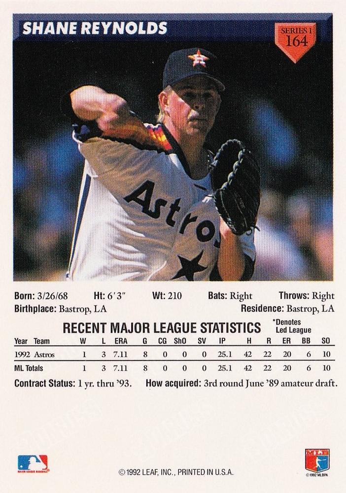 Shane Reynolds  baseball card collectible - Main Image 2