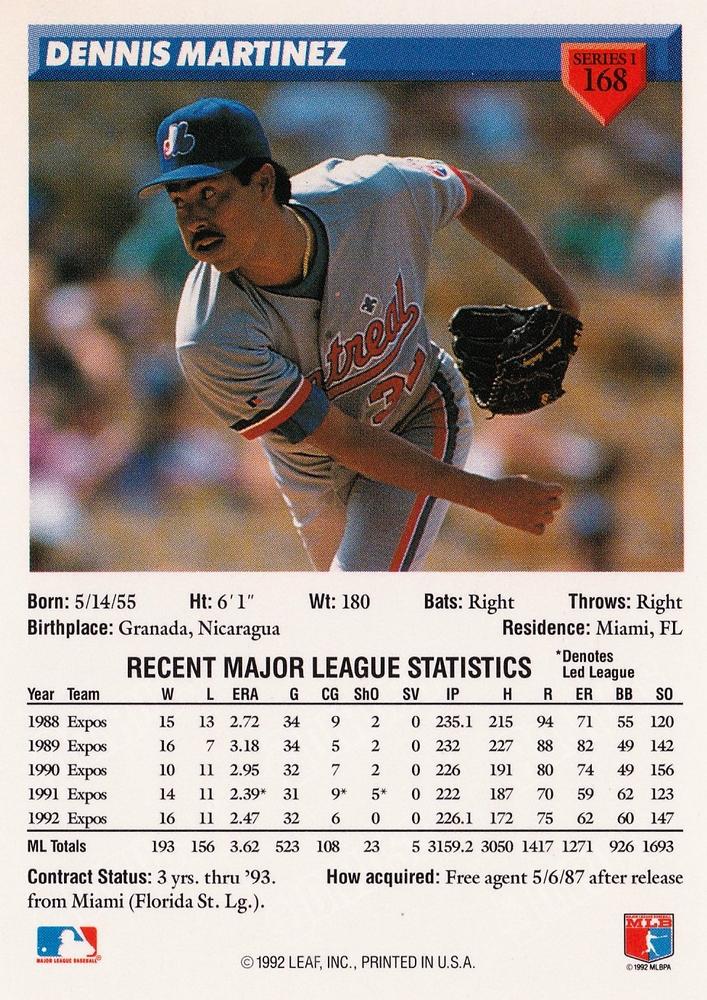 Dennis Martinez  baseball card collectible - Main Image 2