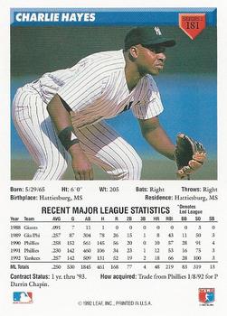 Charlie Hayes  baseball card collectible - Main Image 2