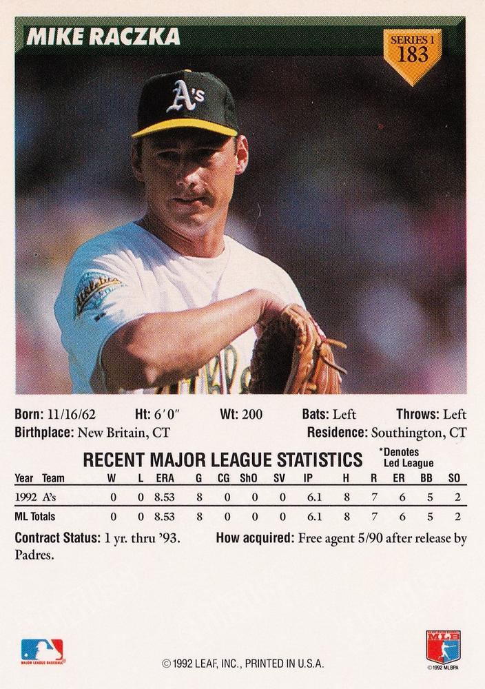 Mike Raczka  baseball card collectible - Main Image 2