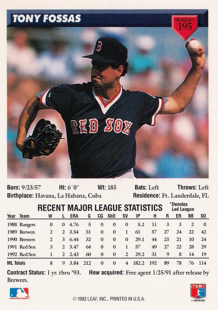 Tony Fossas  baseball card collectible - Main Image 2