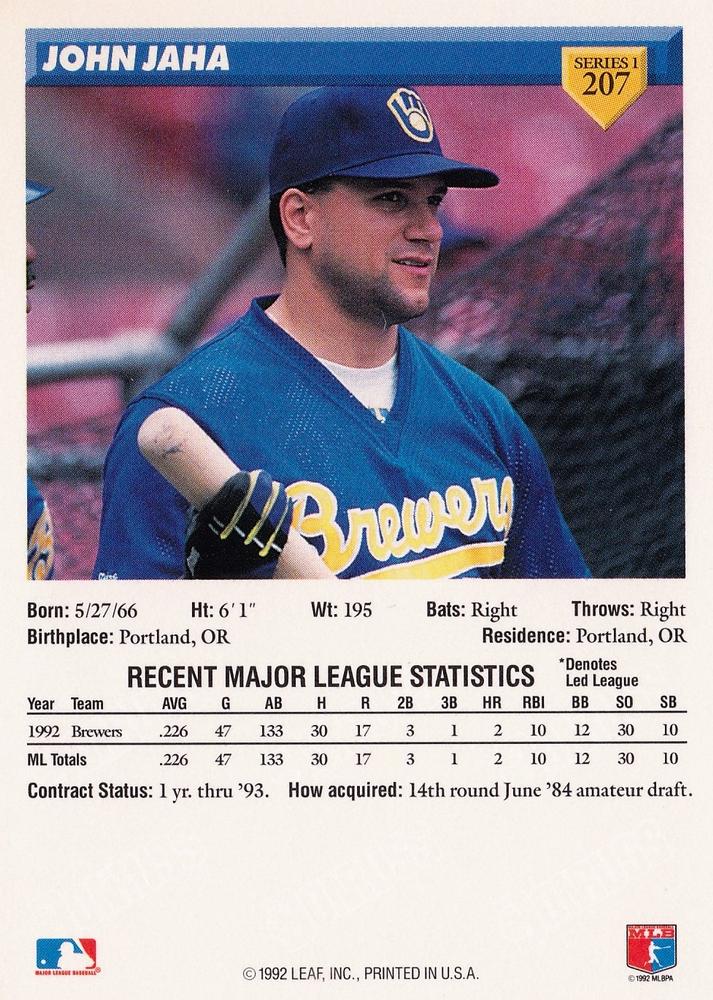 John Jaha  baseball card collectible - Main Image 2