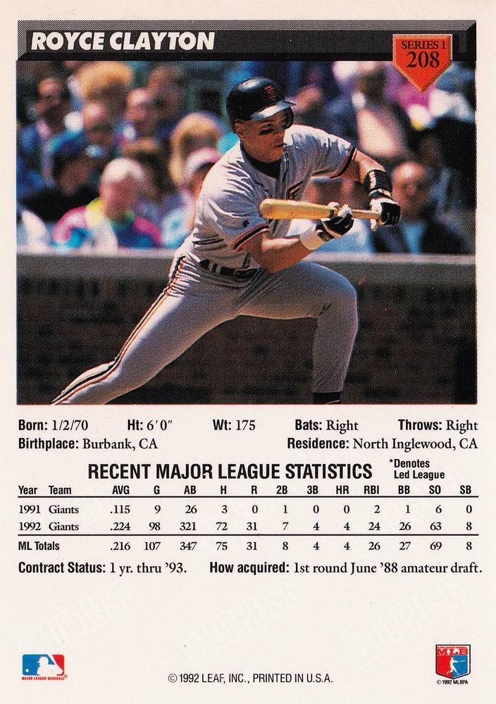 Royce Clayton  baseball card collectible - Main Image 2