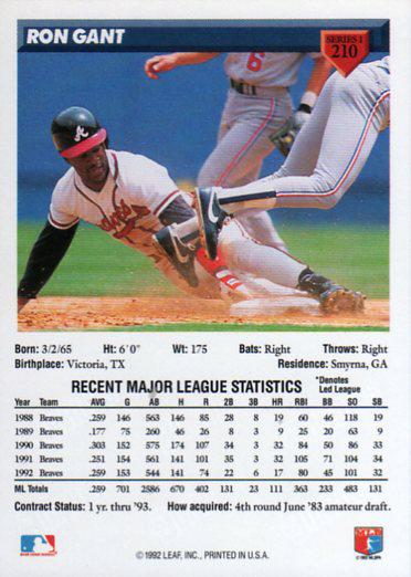 Ron Gant  baseball card collectible - Main Image 2