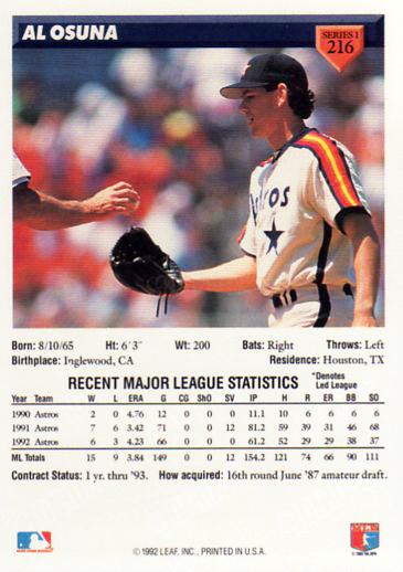 Al Osuna  baseball card collectible - Main Image 2