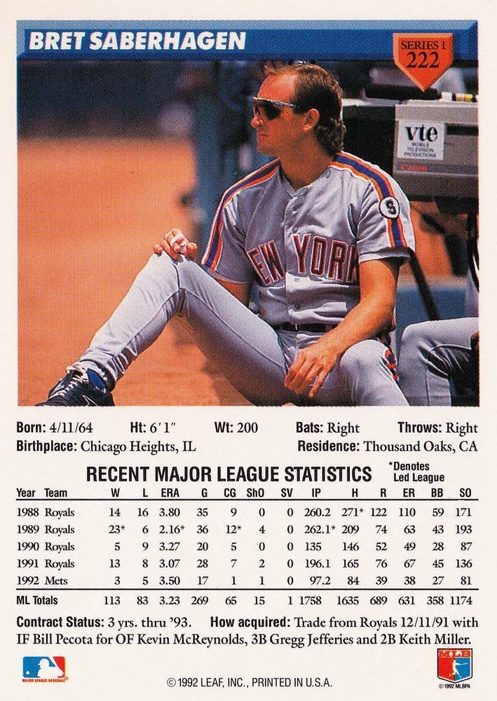 Bret Saberhagen  baseball card collectible - Main Image 2