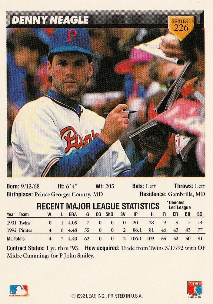 Denny Neagle  baseball card collectible - Main Image 2
