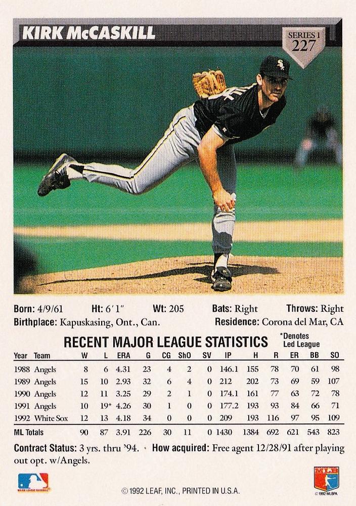 Kirk McCaskill  baseball card collectible - Main Image 2