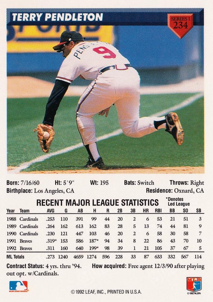 Terry Pendleton  baseball card collectible - Main Image 2