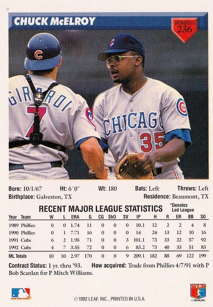 Chuck McElroy  baseball card collectible - Main Image 2