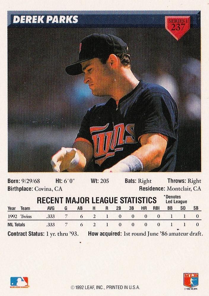 Derek Parks  baseball card collectible - Main Image 2