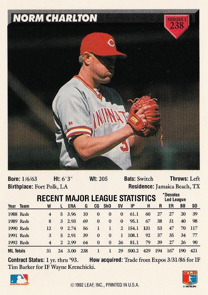 Norm Charlton  baseball card collectible - Main Image 2