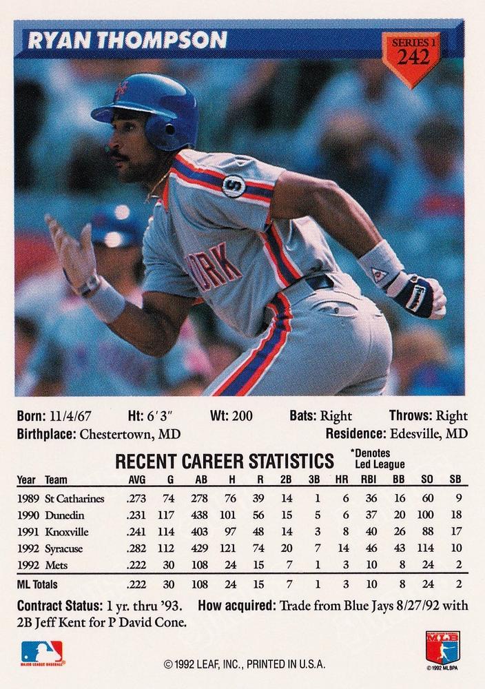 Ryan Thompson  baseball card collectible - Main Image 2