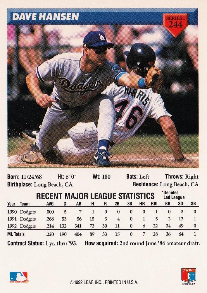 Dave Hansen  baseball card collectible - Main Image 2