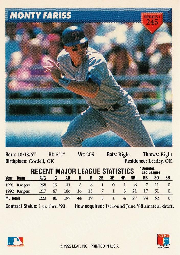 Monty Fariss  baseball card collectible - Main Image 2