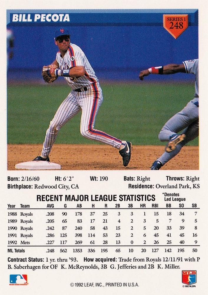 Bill Pecota  baseball card collectible - Main Image 2