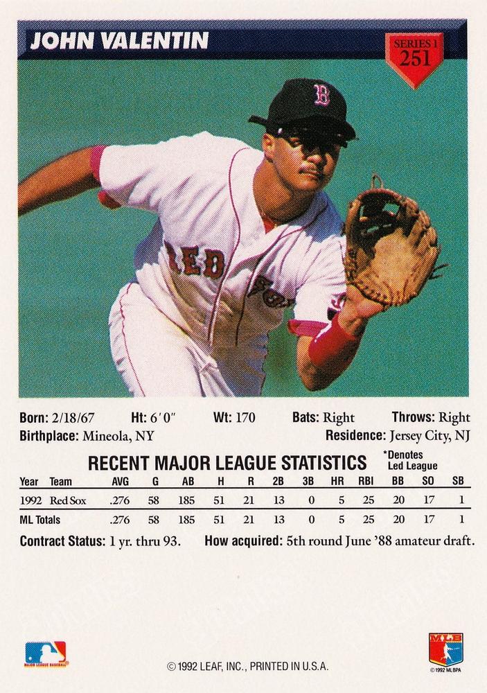 John Valentin  baseball card collectible - Main Image 2