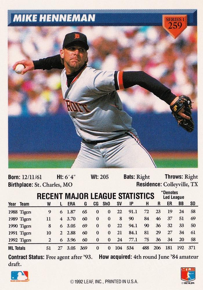 Mike Henneman  baseball card collectible - Main Image 2