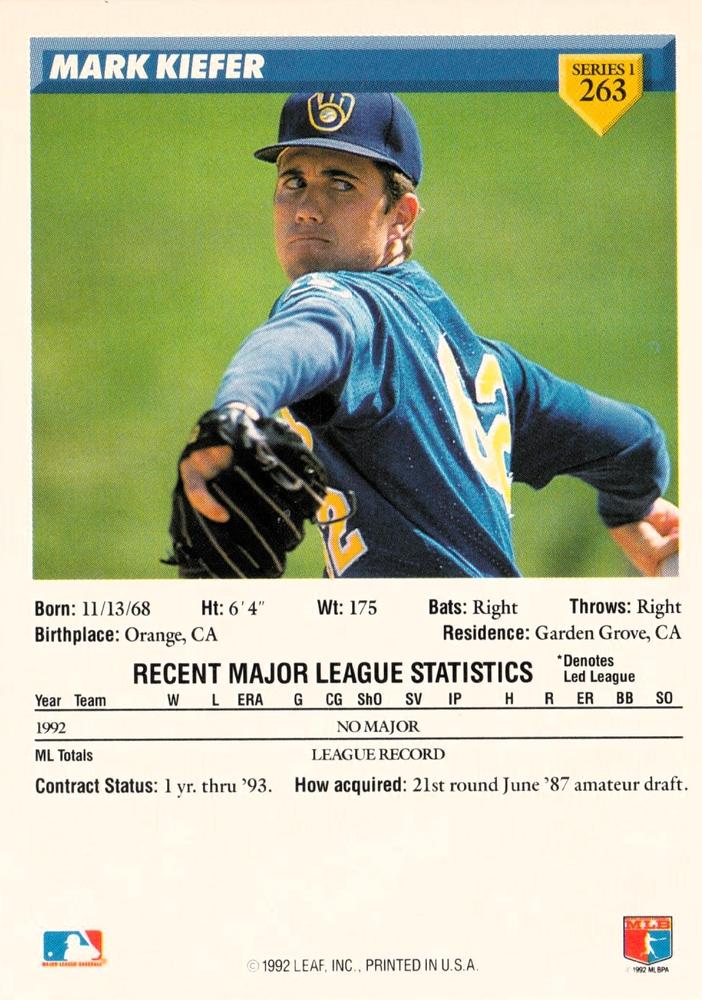 Mark Kiefer  baseball card collectible - Main Image 2