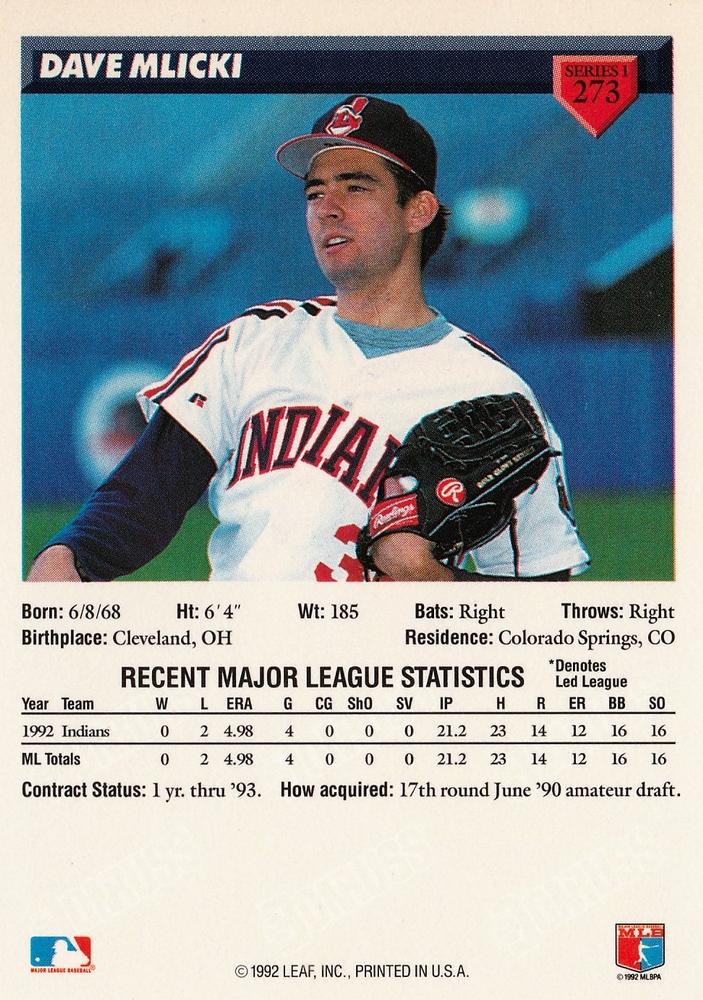 Dave Mlicki  baseball card collectible - Main Image 2