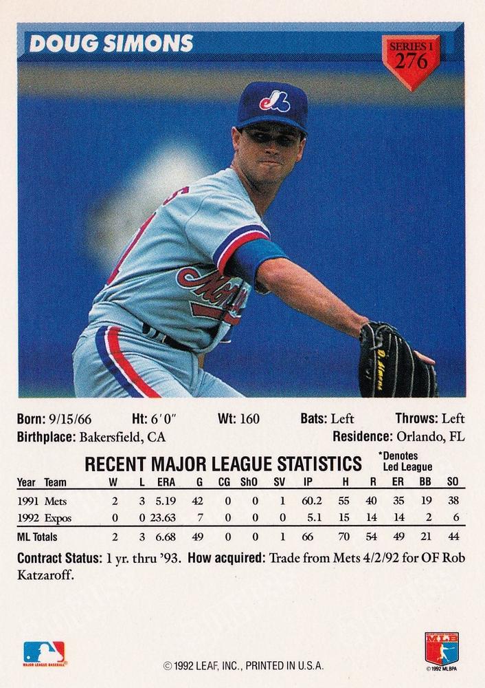 Doug Simons  baseball card collectible - Main Image 2