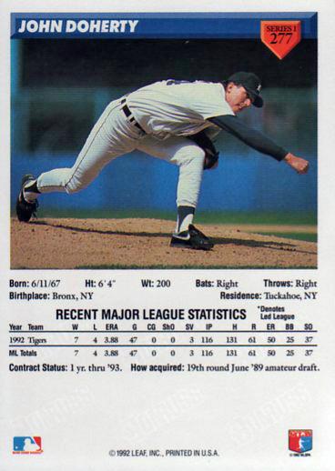 John Doherty  baseball card collectible - Main Image 2