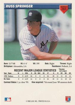 Russ Springer  baseball card collectible - Main Image 2