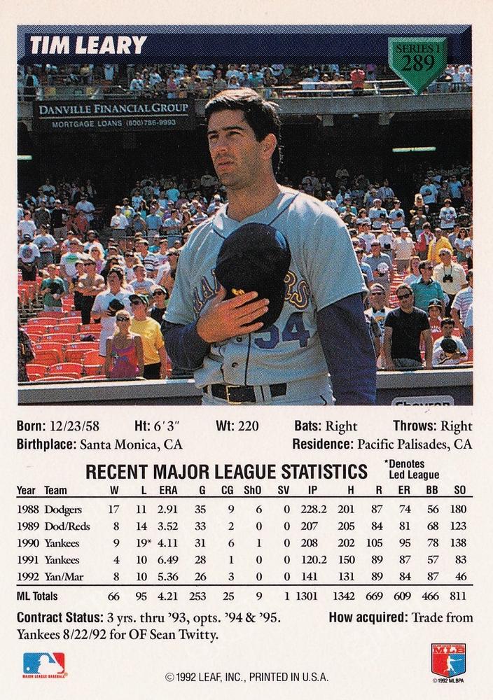 Tim Leary  baseball card collectible - Main Image 2