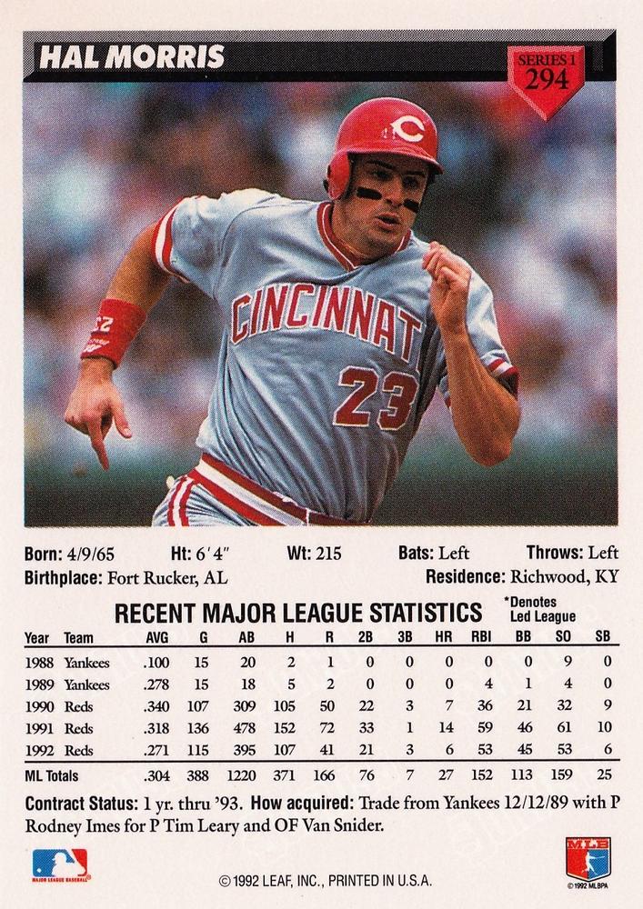 Hal Morris  baseball card collectible - Main Image 2