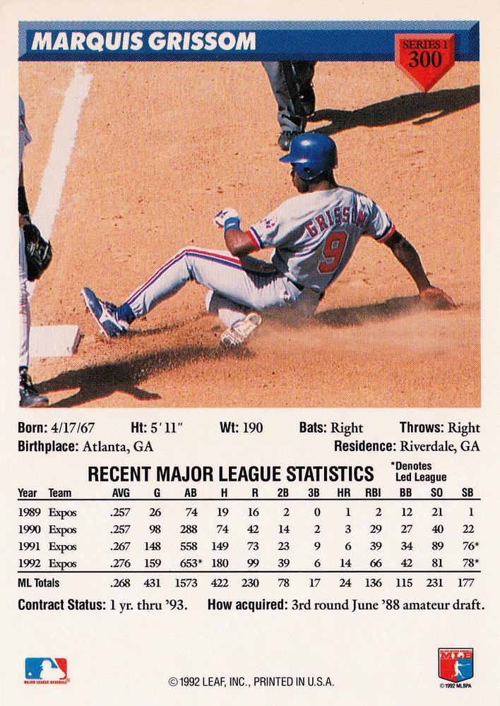 Marquis Grissom  baseball card collectible - Main Image 2