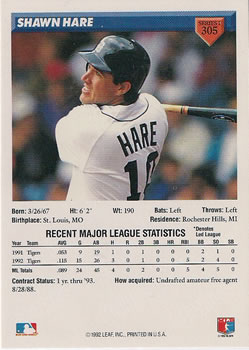 Shawn Hare  baseball card collectible - Main Image 2