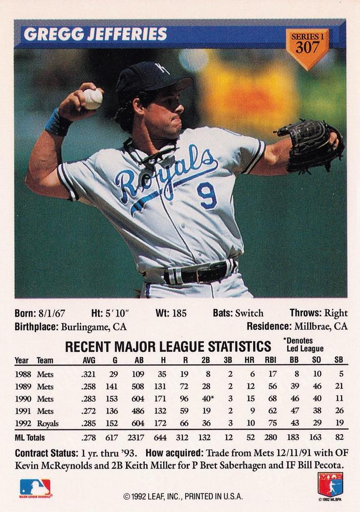 Gregg Jefferies  baseball card collectible - Main Image 2