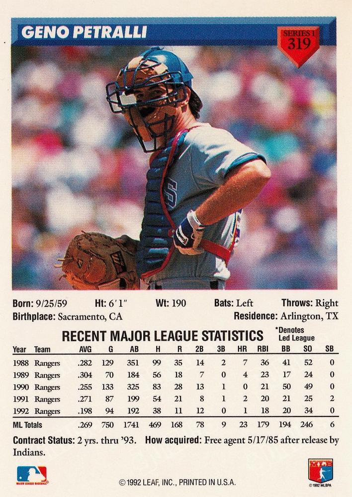 Geno Petralli  baseball card collectible - Main Image 2