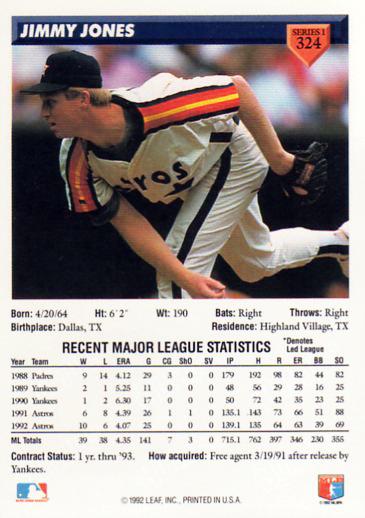 Jimmy Jones  baseball card collectible - Main Image 2