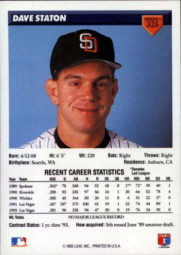 Dave Staton  baseball card collectible - Main Image 2