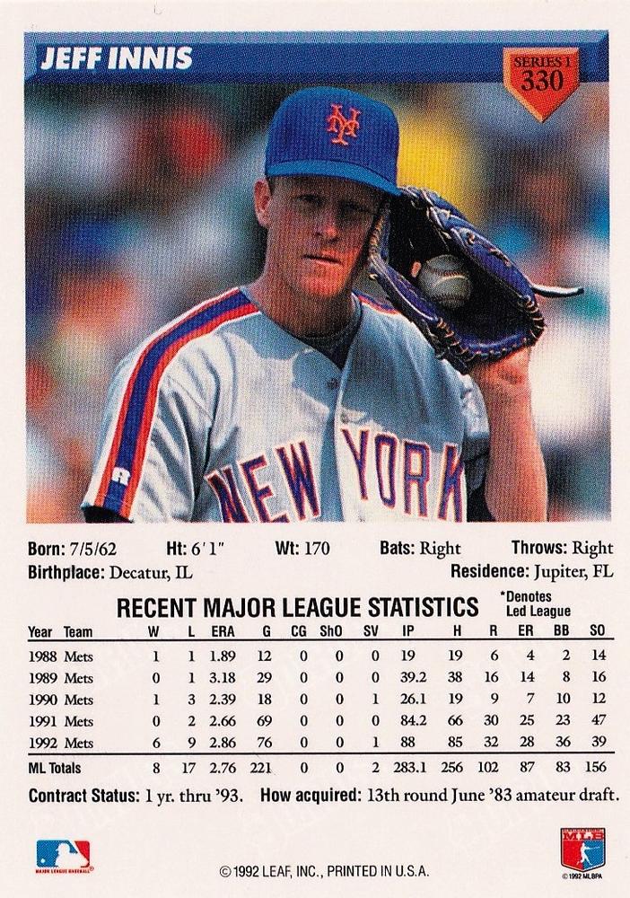 Jeff Innis  baseball card collectible - Main Image 2