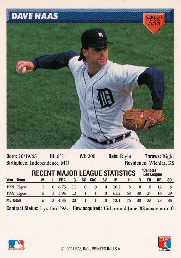 Dave Haas  baseball card collectible - Main Image 2