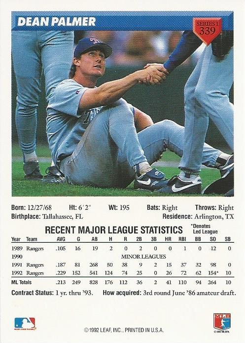 Dean Palmer  baseball card collectible - Main Image 2