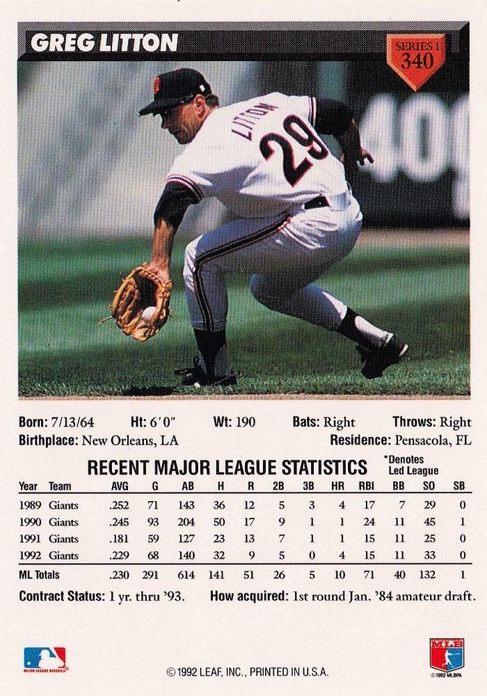 Greg Litton  baseball card collectible - Main Image 2